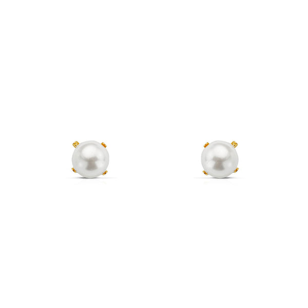 Boucles d'Oreilles Fille Enfant Perle 6 mm Or Jaune 18 Carats