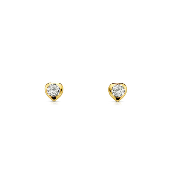 Boucles d'Oreilles Fille Enfant Cœur Zircone 4 mm Or Jaune 18 Carats