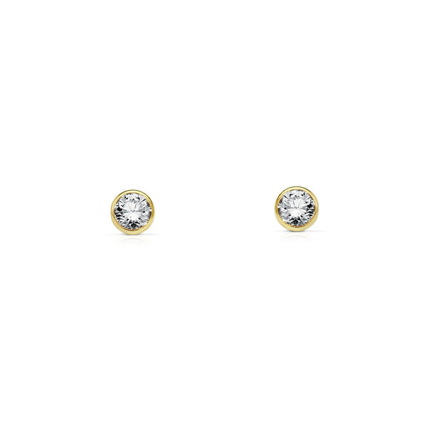 Boucles d'Oreilles Bebe Fille Enfant Ronde Zircone 4 mm Or Jaune 18 Carats