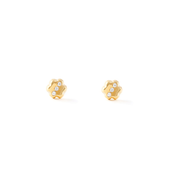 Boucles d'Oreilles Bebe Fille Enfant marguerite fleur Zircone Or Jaune 18 Carats