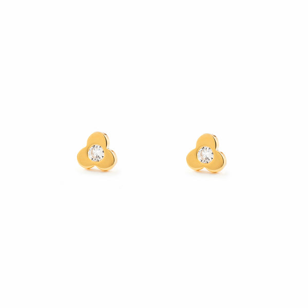 Boucles d'Oreilles Bebe Enfant Trèfle Zircone Or Jaune 18 Carats