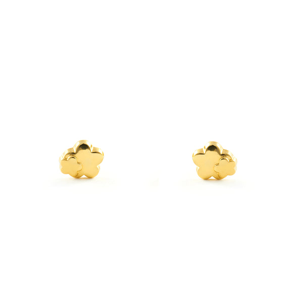 Boucles d'Oreilles Bebe Enfant marguerite fleur Or Jaune 18 Carats