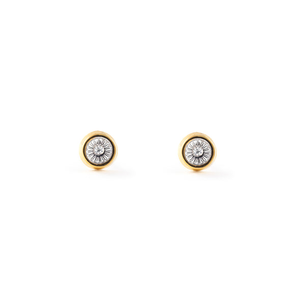 Boucles d'Oreilles Fille Enfant Ronde Zircone Or Jaune 18 carats texturees