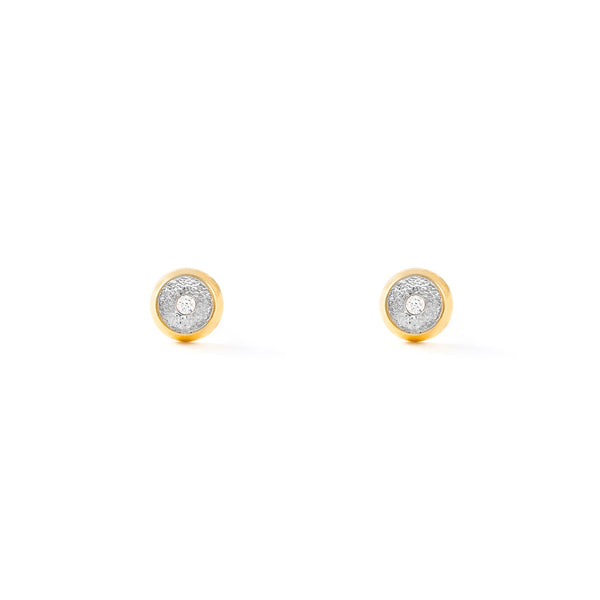 Boucles d'Oreilles Fille Enfant Ronde Zircone Or Bicolore 18 carats texturees