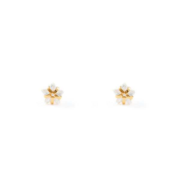 Boucles d'Oreilles Bebe Fille Enfant Étoile Zircone Or Jaune 18 Carats