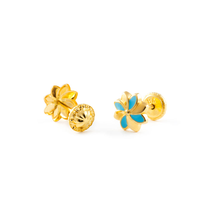 Pendientes Bebe o niña Flor Esmaltada Azul