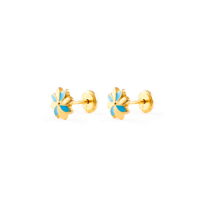 Pendientes Bebe o niña Flor Esmaltada Azul