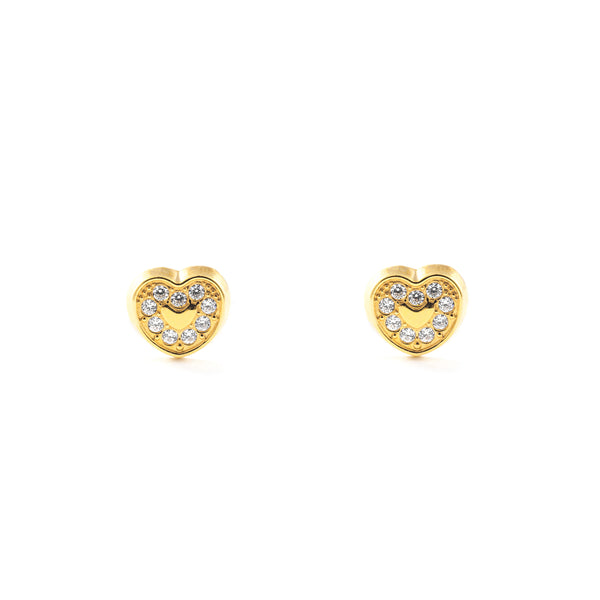 Boucles d'Oreilles Fille Enfant Cœur Zircone Or Jaune 9 Carats