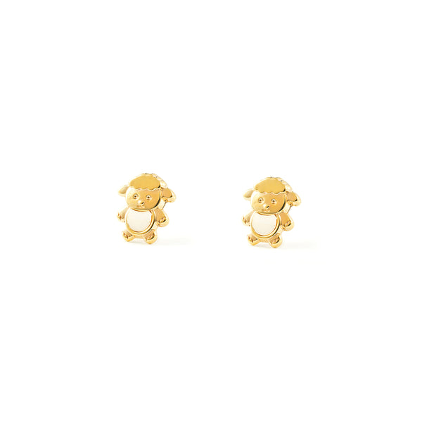 Boucles d'Oreilles Fille Enfant Nacre Mouton Or Jaune 9 Carats