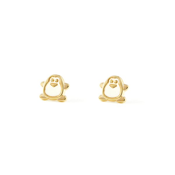 Boucles d'Oreilles Fille Enfant Nacre manchot Or Jaune 9 Carats