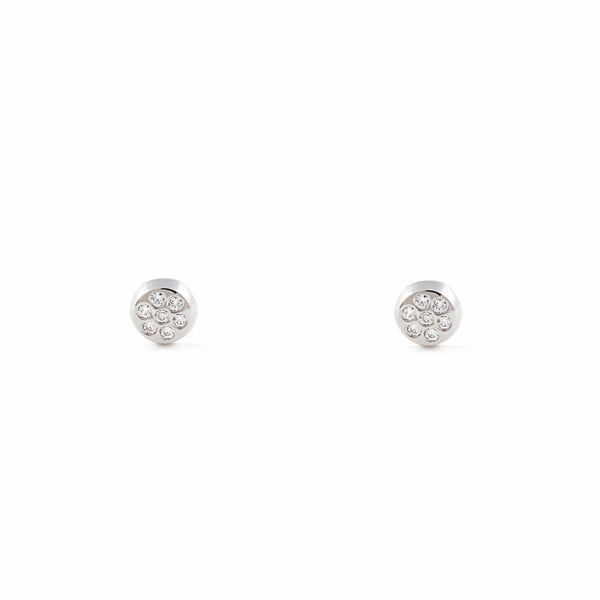 Boucles d'Oreilles Bebe Enfant Ronde Zircone Or Blanc 18 Carats