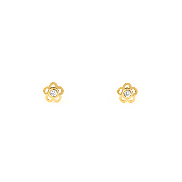 Boucles d'Oreilles Bebe Enfant Fleur Zircone Or Jaune 18 Carats