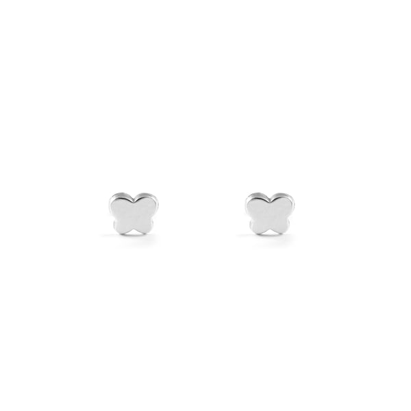 Boucles d'Oreilles Bebe Fille Enfant Papillon Or Blanc 9 Carats