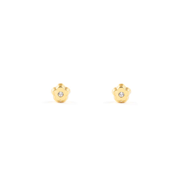 Boucles d'Oreilles Bebe Enfant marguerite fleur Zircone Or Jaune 9 Carats