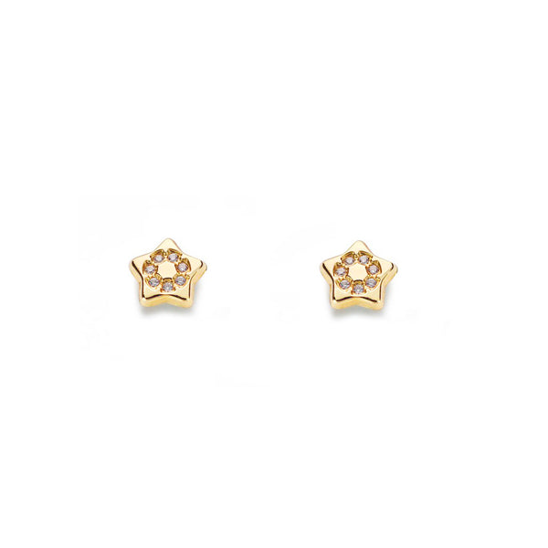 Boucles d'Oreilles Fille Enfant Étoile Zircone Or Jaune 9 Carats