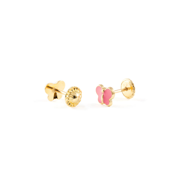 Pendientes Bebe o Niña Oro Mariposa Esmaltada Rosa (9kts)