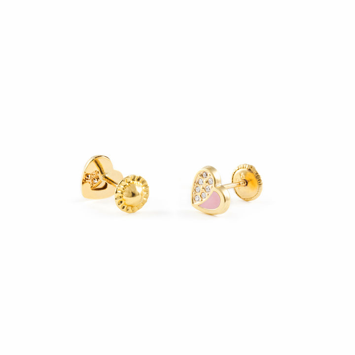 Pendientes Bebe o niña corazon esmalte Rosa