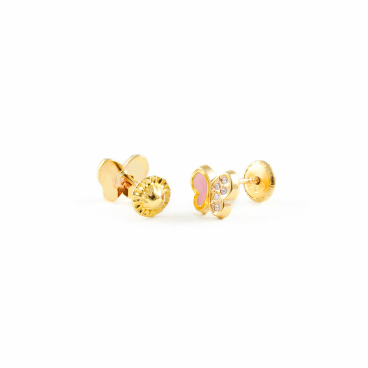 Pendientes Niña Oro Mariposa Esmaltada Rosa (9kts)