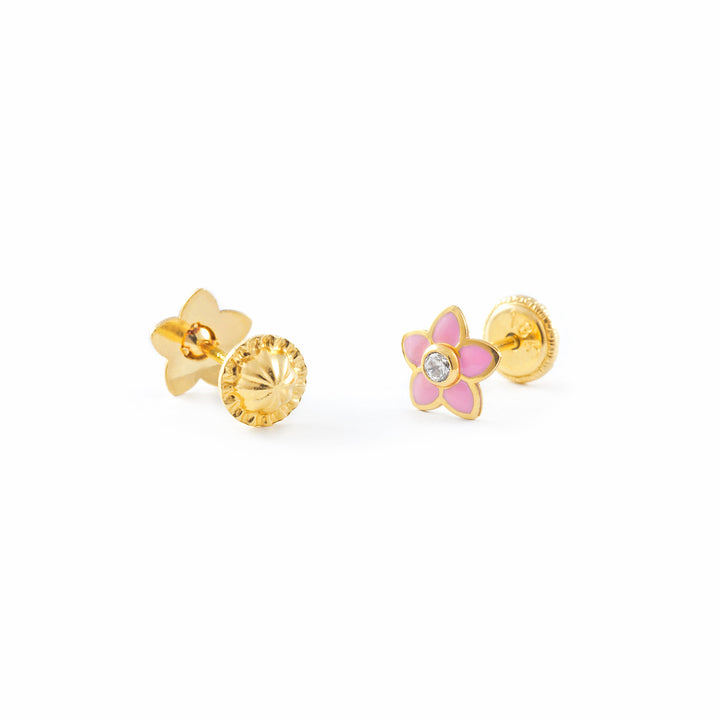 Pendientes Niña Flor Esmaltada Rosa