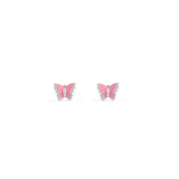 Boucles d'Oreilles Émail rose Papillon Argent 925 brillant