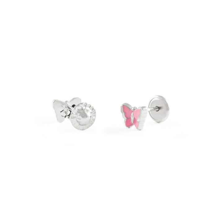 Pendientes Plata Mariposa Esmaltada Rosa