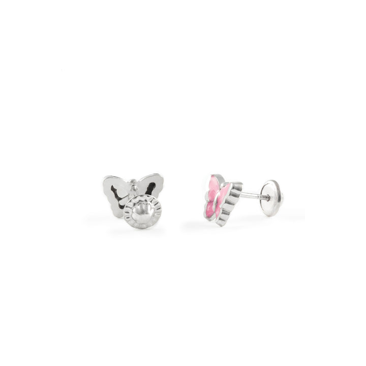 Pendientes Plata Mariposa Grande Esmaltada Rosa