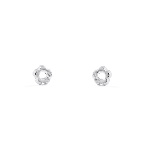 Boucles d'Oreilles Bebe Fille Enfant marguerite fleur Zircone Or Blanc 18 Carats