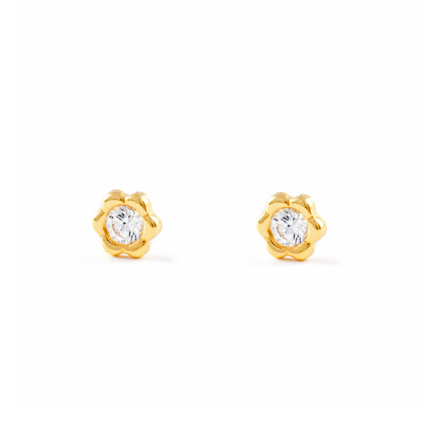 Boucles d'Oreilles Fille Enfant marguerite fleur Zircone Or Jaune 18 Carats