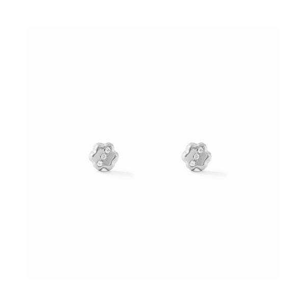 Boucles d'Oreilles Bebe Fille Enfant marguerite fleur Zircone Or Blanc 18 Carats