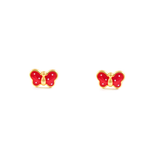 Boucles d'Oreilles Bebe Fille Enfant Émail rouge Papillon Or Jaune 18 Carats