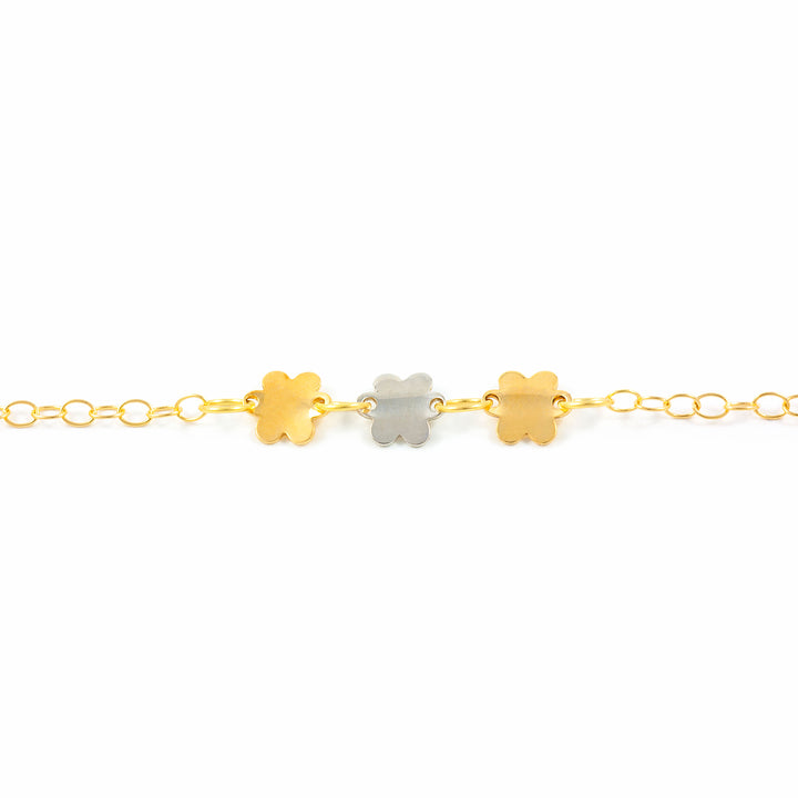 Pulsera niña oro bicolor con flores