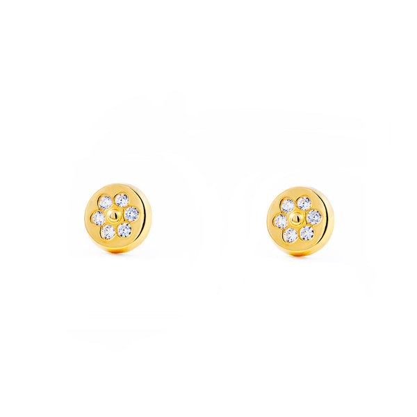 Boucles d'Oreilles Ronde Zircone Or Jaune 18 Carats