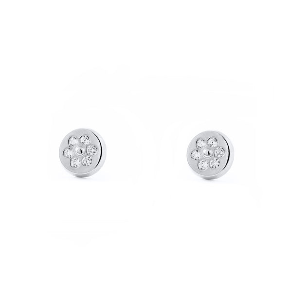 Boucles d'Oreilles Ronde Zircone Or Blanc 18 Carats