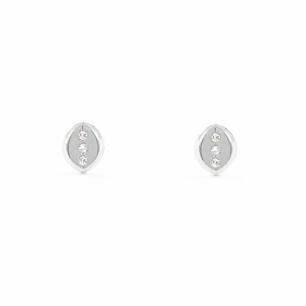 Boucles d'Oreilles Bebe Fille Enfant Ovale Zircone Or Blanc 18 Carats