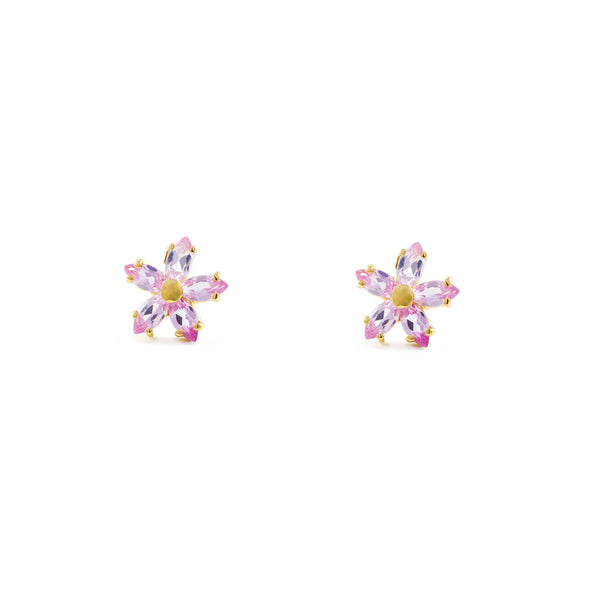 Boucles d'Oreilles marguerite fleur Rose Or Jaune 9 Carats