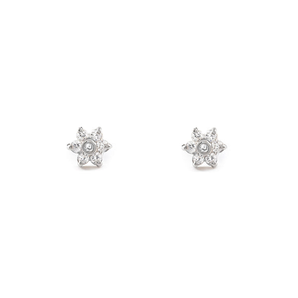 Boucles d'Oreilles Bebe Fille Enfant marguerite fleur Zircone Or Blanc 9 Carats