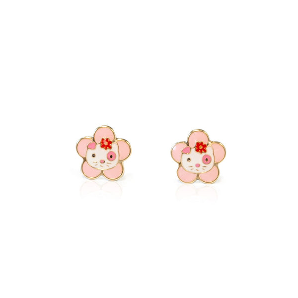 Boucles d'Oreilles Fille Enfant Émail multicolore Chat Or Jaune 18 Carats