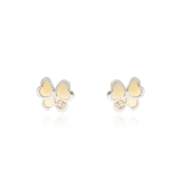 Boucles d'Oreilles Fille Enfant Papillon Zircone Or Bicolore 18 carats mates et brillantes