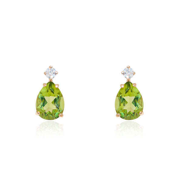 Boucles d'Oreilles Larme Peridot Or Jaune 9 Carats