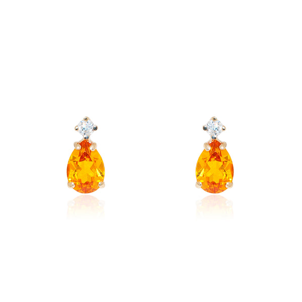 Boucles d'Oreilles Larme Topaze Citrine Or Jaune 9 Carats