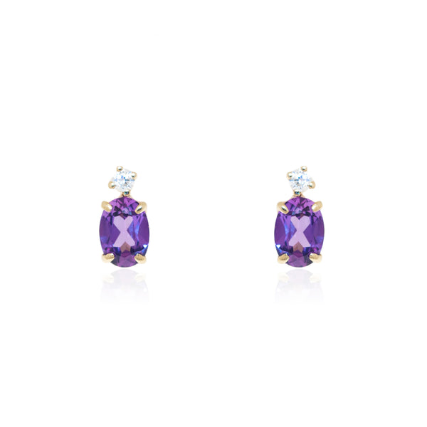 Boucles d'Oreilles Ovale Amethyste Or Jaune 9 Carats