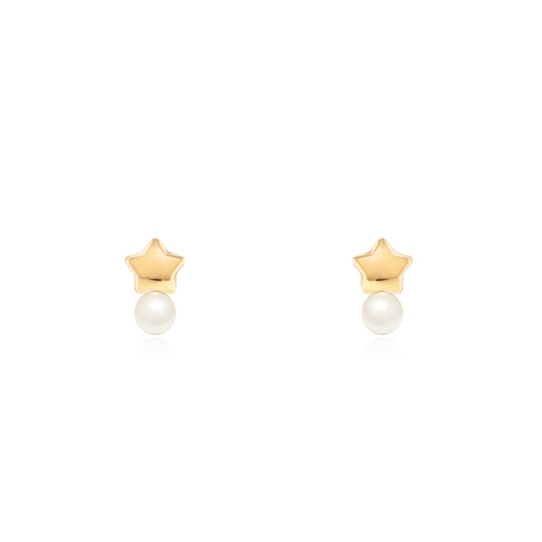 Boucles d'Oreilles Bebe Fille Enfant Étoile Perle 3,5 mm Or Jaune 18 Carats