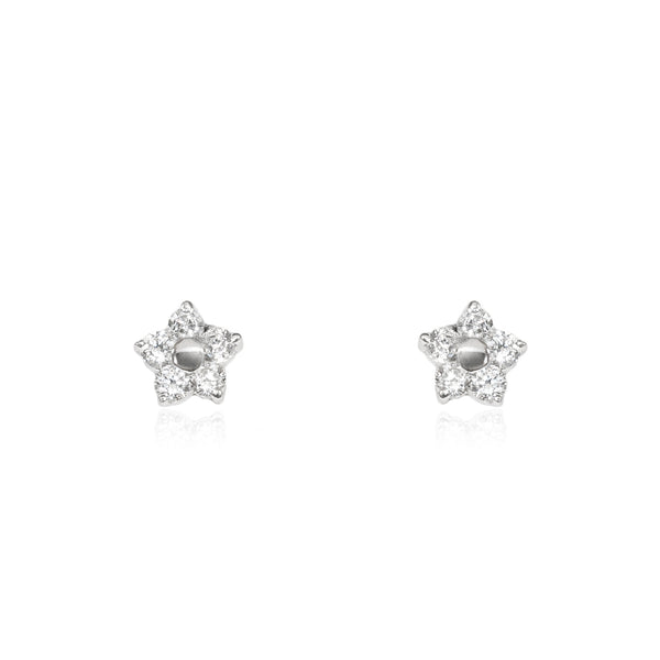 Boucles d'Oreilles marguerite fleur Zircone Or Blanc 9 Carats