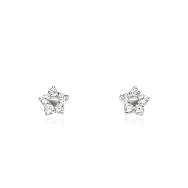 Boucles d'Oreilles Bebe Fille Enfant marguerite fleur Zircone Or Blanc 9 Carats