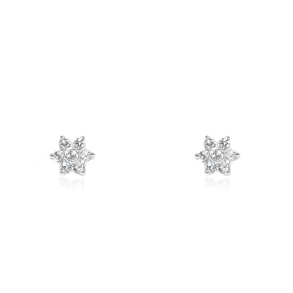 Boucles d'Oreilles Bebe Fille Enfant marguerite fleur Zircone Or Blanc 9 Carats