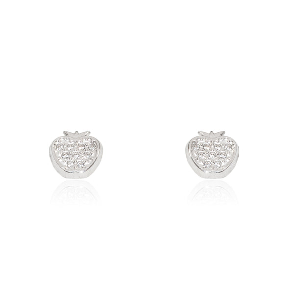 Boucles d'Oreilles Fille Enfant Fleur Zircone Or Blanc 9 Carats