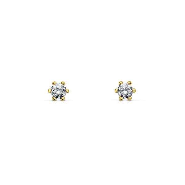 Boucles d'Oreilles Bebe Fille Enfant Zircone 3 mm Or Jaune 18 Carats