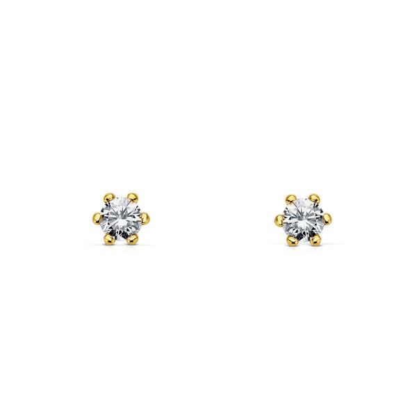 Boucles d'Oreilles Fille Enfant Zircone 4 mm Or Jaune 18 Carats