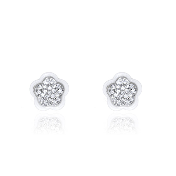 Boucles d'Oreilles Fleur Zircone Argent 925 brillant