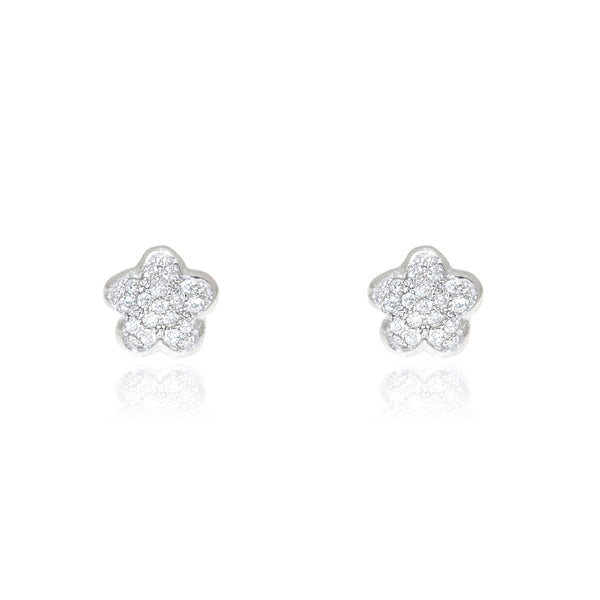 Boucles d'Oreilles Fleur Zircone Argent 925 brillant